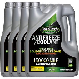 Hot Shots Secret Green Antifreeze/Coolant 1 Gallon (4 Pack)  50/50 Prediluted Heavy Duty SCA Extended Life, 150,000 Mile Formula