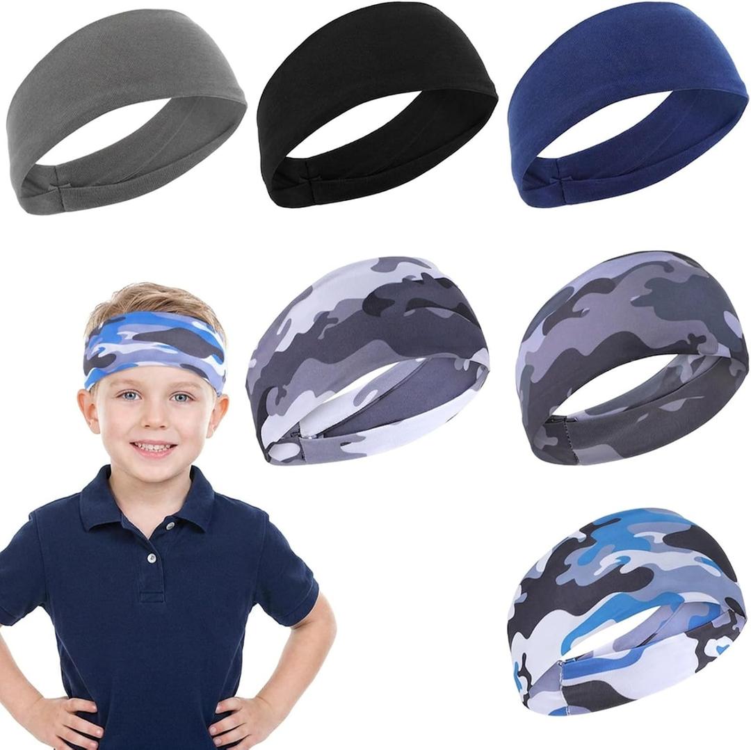 6Pcs Boys Headbands for Sports, Athletic Sweatbands for Kids Kids Headband | Basketball Football, Sports Breathable Elastic