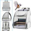 Texsens Bird Carrier Backpack - Pet Travel Cage with Upgraded Tray and Standing Perches, Breathable & Portable, for Small Birds, Green Cheek, Cockatiel, Parrot (Grey)