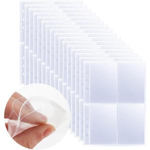 Photocard Sleeves 50 Pack 400 Pockets 6 Ring A5 Binder Sleeves 2.5x3.5 Inch Double-Sided 4 Pocket Page Protector for Game Cards, Photos, Postcards