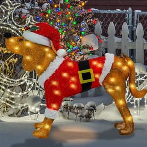 MUMTOP Beagle Dog Lighted Outdoor Christmas Decorations, Indoor Outdoor Lighted Holiday Displays, Light Up Puppy with Red Suit and Hat Christmas Decoration for Porch, Home Decor Gift (brown)