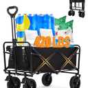 Hipicute 420LBS Heavy-Duty Collapsible Wagon Cart | All-Terrain Folding Utility Wagon with Drink Holders, Steel Frame & Waterproof Fabric | Perfect for Beach, Camping, Gardening, Grocery Shopping