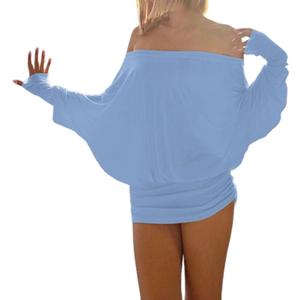 Women's Sexy Off The Shoulder Batwing Dress Loose Fit Ruched Casual Going Out Long Sleeve Night Club Mini Dress (Blue, M)