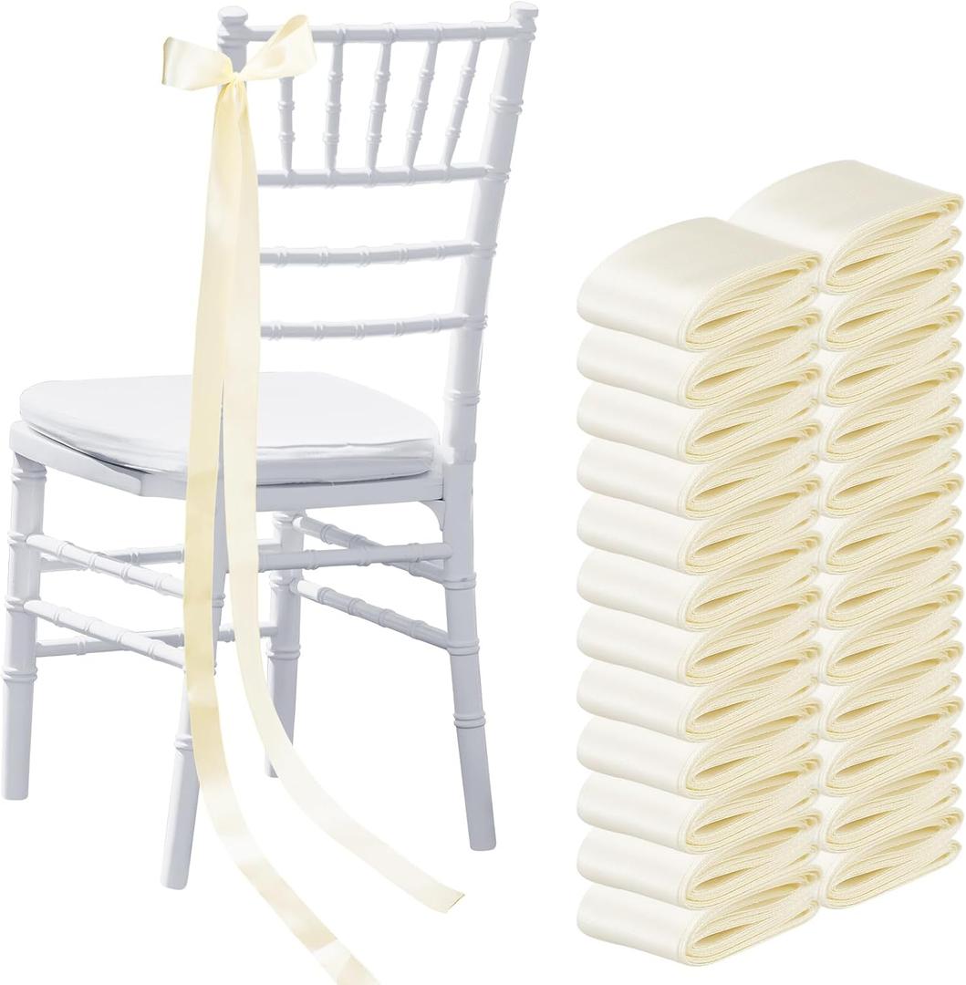 Daifunli 24 Pcs Wedding Bows Aisle Decorations Satin Bows for Chairs Decorative Ribbons Sashes for Pew Back Elegant Ceremony Ribbons for Wedding Background Aisle Decor (Ivory White)