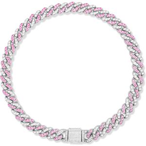 Silver-Plated Pink Diamond Dog Collar - Cuban Style Metal Chain with Secure Buckle, Luxury Durable Collar for Small/Medium/Large Dogs & Puppies (20inch)