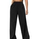 Bsubseach Wide Leg Sweatpants for Women Baggy Terry Cloth Palazzo Pants with Pockets High Waisted Lounge Pant, Black, S