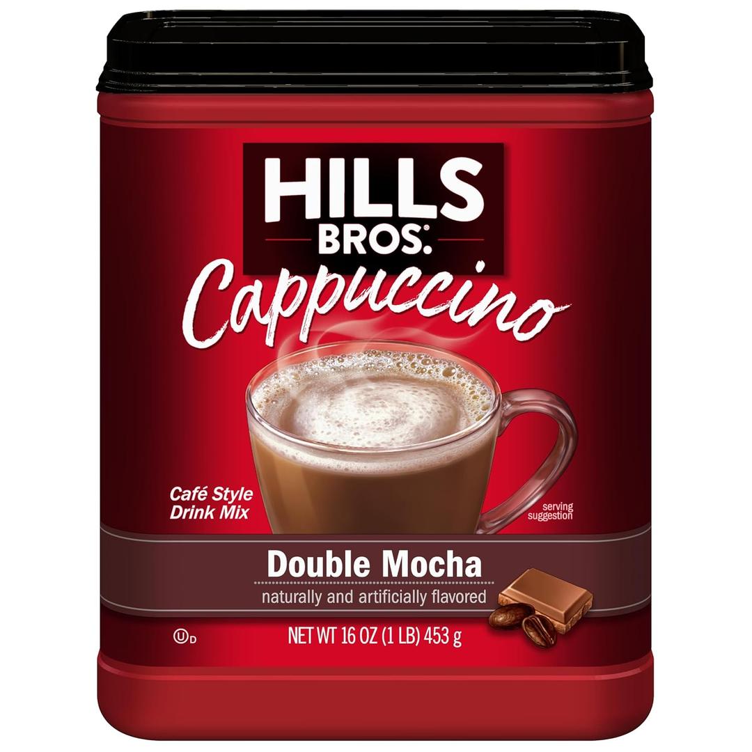 Hills Bros Instant Double Mocha Cappuccino Mix, Easy to Use, Enjoy Coffeehouse Flavor from Home, Frothy, Rich Chocolate, Brown, 16 Oz, BB Date 04/09/2027