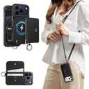 MAGEASY Designed for Phone 17 Pro Wallet Case with Crossbody Strap - Compatible with MagSafe Detachable Coin Purse & Card Slot, Leather Crossbody Lanyard, 16ft Drop Protection | Pouch M (Black)