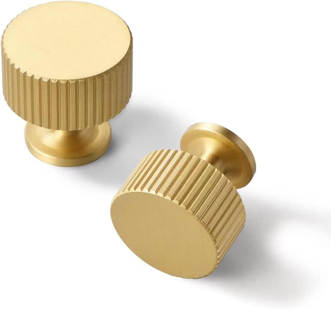 Brushed Gold Kitchen Cabinet Knob - Solid Brass Dresser Drawer Knob 5 Pack, Brass Handles for Bathroom Bedroom Closet Wardrobe,Furniture Hardware pulls