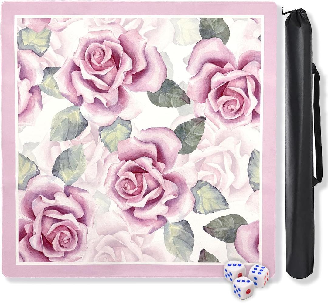 Large Pink Mahjong Mat (31.5 x 31.5) with Unique Rose Printed Patterns, Mahjong Mat for Table Anti-Slip, Noise-Reducing Mah Jongg Mats for Mahjong, Poker, Board Games, Dominoes, and Card Games