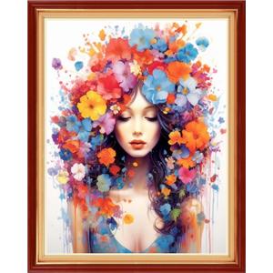Foxhool Beginners Cross Stitch Kits Stamped Full Range of Embroidery Kits for Adults DIY Cross Stitches kit Embroidery Patterns for Needlepoint kit-Flower Girl 16x20 inch