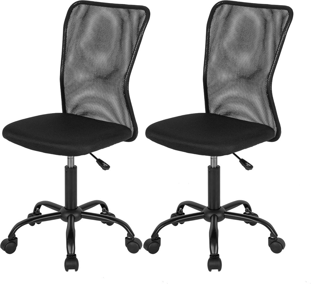 FDW Home Office Chair Mid Back Mesh Desk Chair Armless Computer Ergonomic Task Rolling Swivel Chair Back Support Adjustable Modern with Lumbar Support (Pack of 2, Black)