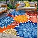 Outdoor Rug Waterproof, Washable Patio Rug for Deck, 9x12, Multicolored