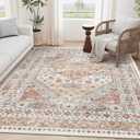 zesthome 5x7 Area Rugs - Ultra-Thin Washble Rug, Stain Resistant Anti Slip Backing Rugs for Living Room,Bedroom, Vintage Home Decor Area Rug (Orange,5'x7') (5' x 7' (Rectangular))