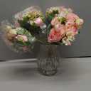 Artificial Peonies Silk Flowers in Glass Vase Faux Flowers Bouquets Modern Penoy Arrangement 4 Pack for Home Decoration Table Centerpiece (Pink)