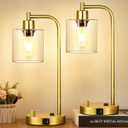 Set of 2 Industrial Table Lamps with USB Port, Gold Fully Stepless Dimmable Bedside Lamps for bedrooms, Nightstand Desk Lamp with Clear Glass Shade for Reading Living Room Office 2 LED Bulb
