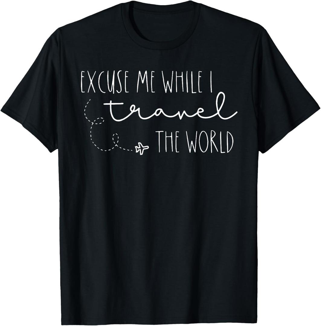 Excuse me as I Travel Around the World T-Shirt (Black, L)