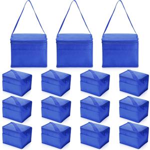 Nuogo 15 Pack Insulated Lunch Bags Bulk, Reusable Cooler Boxes, Leakproof Lunch Boxes Set, Waterproof Thermal Coolers, Insulated Beverage Bag for Women Men Work Picnic Beach(Blue)