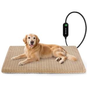 Cat Heating Pad, Waterproof Heated Cat Dog Bed with Adjustable Temperature & Timer, Electric Pet Mat for Indoor Cats Dogs, Chew Resistant Steel Cord（Large : 35"x24" Brown）