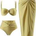 Women's One Piece Swimsuit with Cover up Set Beach Wrap Skirt Retro Bikini Set Two Piece Bathing Suit with Cover up (Medium, Gingeryellow)