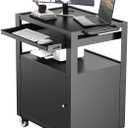 Argatin AV Cart with Keyboard Tary and Locking Cabinet Laptop Cart on Wheels Utility Carts and Pullout Tray - Max Capacity 350 lbs, 24.8''L x 18.1''W x 39.8''H