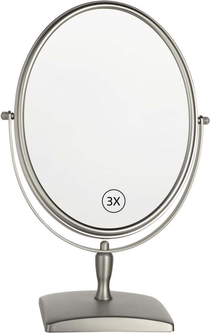Surdy 10" Vanity Makeup Mirror 1X/3X Magnification Double Sided 360 Degree Swivel Magnifying Mirror for Table, Desk, Countertop Shaving Make Up