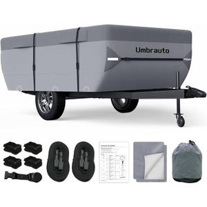 Umbrauto Pop Up Folding Camper Cover Fits 10-12, Upgraded 7 Layers Top Tent Trailer Cover Waterproof Extra Thick Polypropylene Breathable Ripstop Pop Up Folding Trailer Cover