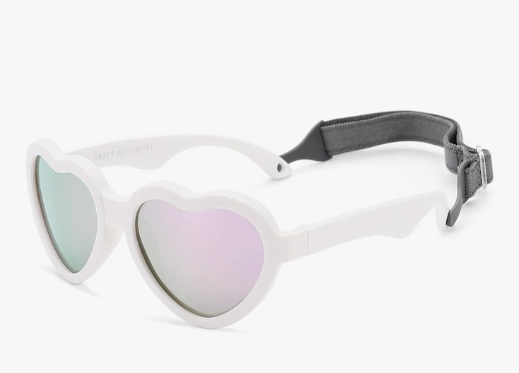 COASION Baby's First Sunglasses with Strap, Unbreakable Polarized Newborn Infant Heart Sunglasses for Ages 0-24 Months