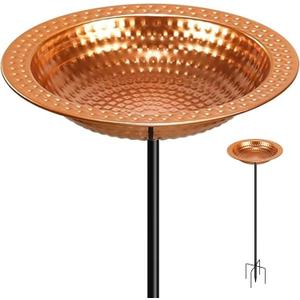 YADOOLIFE Metal Bird Bath Stand for Outdoors Garden, Bird Baths Birdbaths Bowl with Stake, Hand-Hammered Standing Birdbath, 5-Prong Base (Standing Bird Bath)