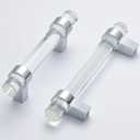 5Pack Glass Drawer Handles, Kitchen Cabinet Pulls Crystal Dresser Drawer pulls(3-3/4 Inch Hole Center), Polished Chrome