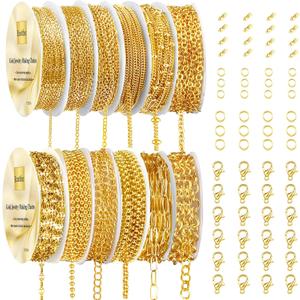 Ecoofor Gold Necklace Chains for Jewelry Making, 95.1 Feet 12 Rolls Jewelry Chains for DIY Necklace Bracelet Jewelry Making with Jump Rings/Lobster Clasps/Connectors