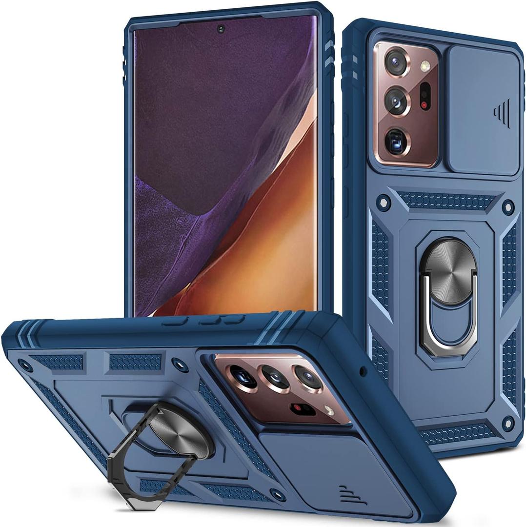 Case for Galaxy Note 20 Ultra, Shockproof Impact Resistant with Slide Lens Protective Cover for Samsung Galaxy Note 20/20 Ultra 5G (Blue)