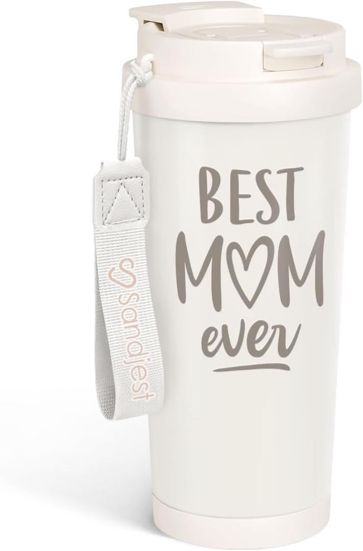 SANDJEST Best Mom Ever Tumbler - Stainless Steel 2-in-1 Lid Coffee Tumbler 18 oz, Mom Insulated Travel Mug Gift for Women Mother, Birthday Christmas Mother's Day
