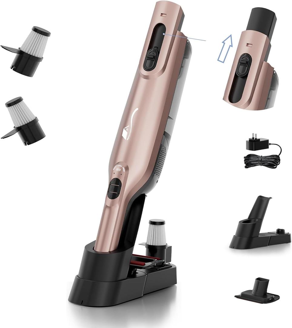 Cordless Handheld Vacuum, Lightweight Portable Hand Vacuum Cleaner with LED Light,Rechargeable Hand Held Vacuum with Charging Dock, Powerful Suction for Office, Home,Car,Slate