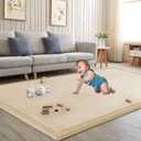 Baby Play Mat for Floor Nursery Rug Muscle Mat Area Rug Playroom Rug Playpen Mat Elastic Foam 1.3" Thick Crawling Mat for Babies,Toddlers, Infants, Kids 79"x118",A Beige