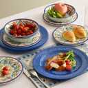 Melamine Dinnerware Sets, 12Pcs Durable Plates and Bowls for 4, Lightweight Dishes Dinnerware Sets for Indoor and Outdoor Use, Dishwasher Safe BPA free (Retro Style)