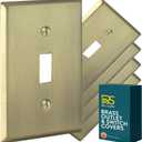 Rio Salto BRASS Signature Collection Standard Size Wall Plate Cover Antique Gold Metal Gold Light Switch Covers Single Toggle Switch Wallplate Wall Switch Covers Vintage (Toggle, 1-Gang, 5-Pack)