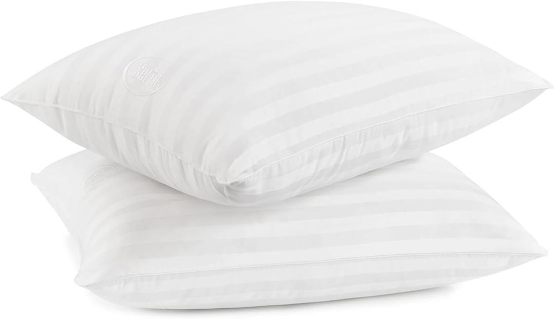Serta Won't Go Flat Standard/Queen Size Set of 2 Down Alternative Bed Pillows, Extra Life Foam Core with Medium Support, Perfect for Back, Stomach or Side Sleepers, White
