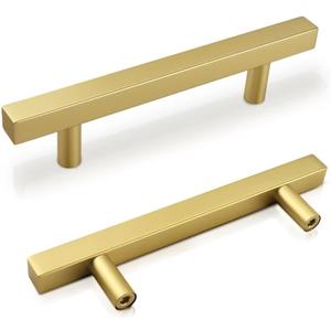 Brass Dresser Pulls 3-3/4 Inch, Pack of 5 Gold Drawer Handles Cabinet Pulls, Brushed Gold Kitchen Cabinet Handles, 6 Inch Overall Length