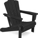 KINGYES Folding Adirondack Chair, HDPE All-Weather Patio Chairs, Wooden Textured Lawn Chair for Poolside, Backyard, Deck, Fire Pit, Black (1 Pack)