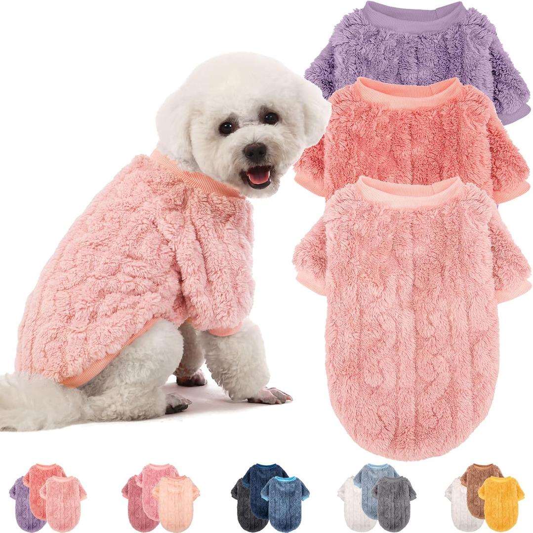 Dog Sweater, 3 Pack Dog Sweaters for Small Dogs or Cats, Girl or Boy, Warm Dog Clothes Shirt Coat for Winter Christmas (Pink, Purple, Rose Red, Small)