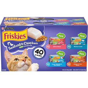 Purina Friskies Pate Wet Cat Food Variety Pack Seafood and Chicken Pate Favorites 40ct VP - (Pack of 40) 5.5 oz. Cans, Best Before FEB 2027 