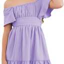 DOKOTOO KIDS Girls Elegant Ruffle Short Sleeve Back Tie Dresses 6-13 Years Old (Purple, XXL)
