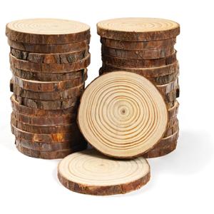 50 Pack Natural Wood Slices 3.5-4 Inches, Unfinished Wood Circles with Bark Edge, Rustic Wood Rounds for Crafts, Coasters, Centerpieces & Home Decor