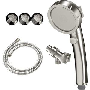 KAIYING Brushed Nickel High Pressure Handheld Shower Head with ON/OFF Switch, 3 Spray Modes, Adjustable Angle Bracket, and Hose