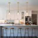 Gold Pendant Lights Kitchen Island 2 Pack, Modern Brushed Gold Pendant Light Fixtures with Hammered Clear Glass, Adjustable Hanging Light Small Island Lights for Kitchen, Sink, Dining Room, 7.5Inch