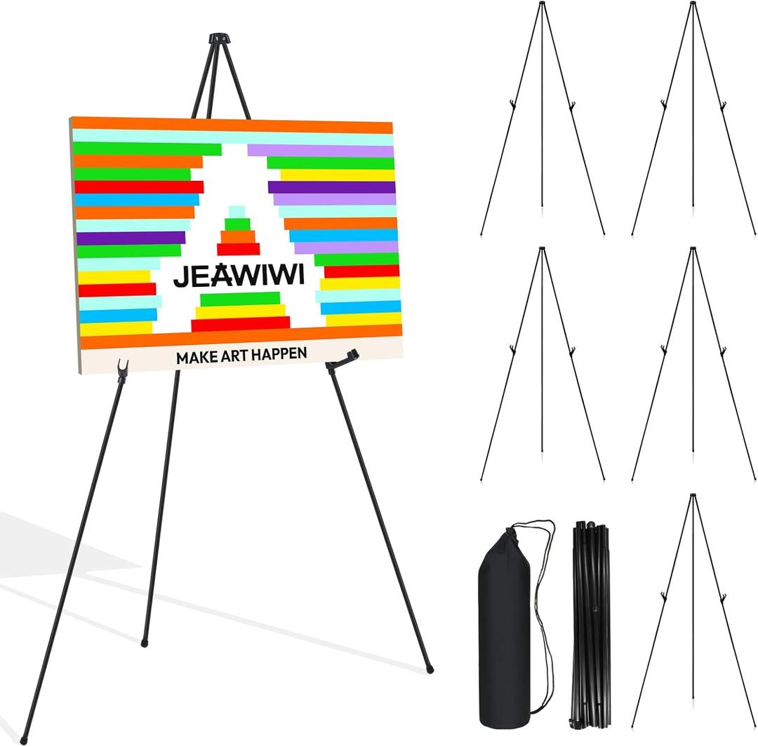 JEAWIWI 6PCS Black Easel Stand for Wedding Sign Stand, 66 Inch Adjustable Metal Easels for Display, Portable Folding Easel for Wedding, Display Show, Arts, Poster with Portable Bags