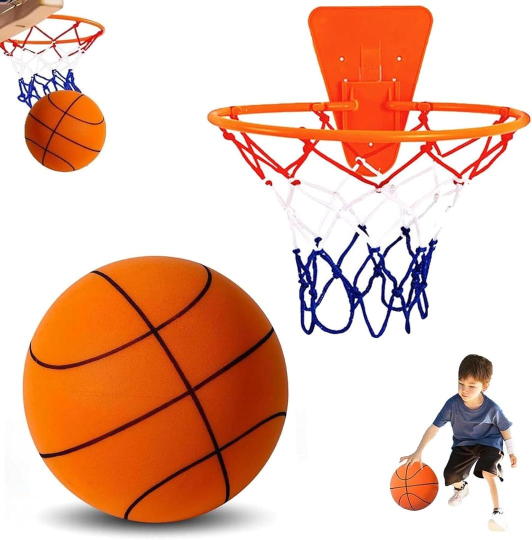 Silent Basketball and Hoop Set, Silent Basketball, 2025 Upgrade Quiet Foam Indoor Training Ball, No Noise with Wall Mount Hoop Silent Ball Professional Indoor Basketballs Frame(No.5-8.66")