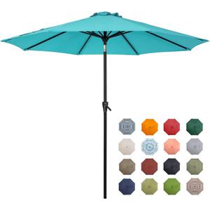 Tempera Patio Market Outdoor Table Umbrella with Push Button Tilt and Crank,Large Sun Umbrella with Sturdy Pole&Fade resistant canopy,Easy to set (9FT, Turquoise)