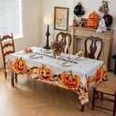 Halloween Tablecloth, Orange Jack-O-Lantern Pumpkin Leaf Holiday Table Cover Rectangular Water Resistant for Party Picnic Dinner Decor 60x102 Inch